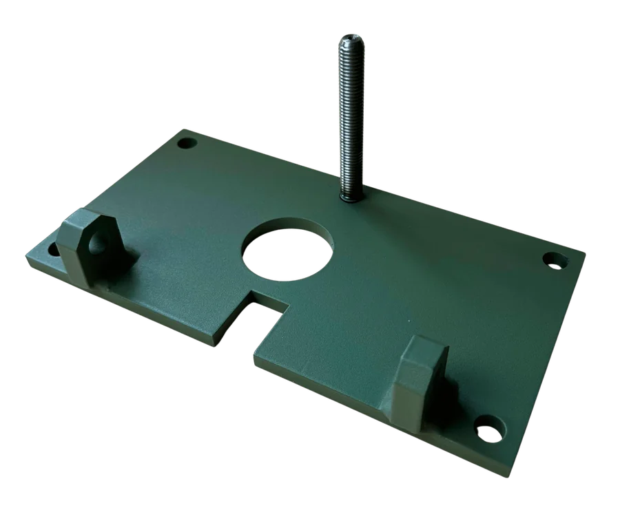 Base plate with lugs and threaded stud, grey-green – Wet painting